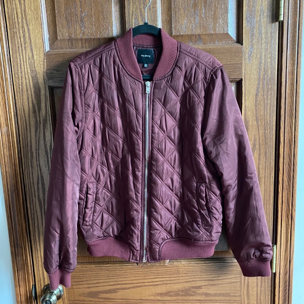 Maroon Quilted Bomber Jacket